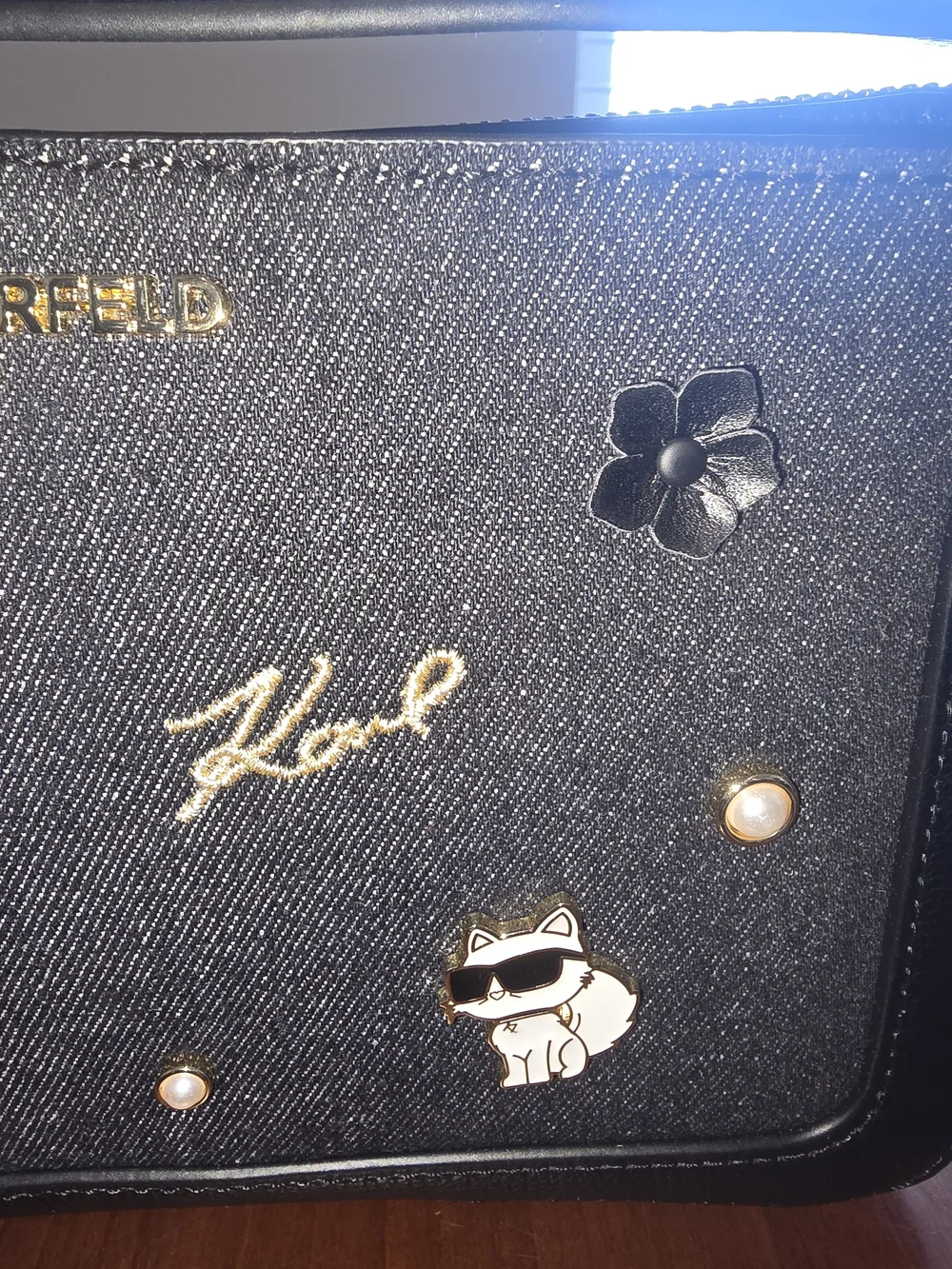 Karl Lagerfeld Denim Embellished Shoulder Bag with Gold Accents, New with Tags!